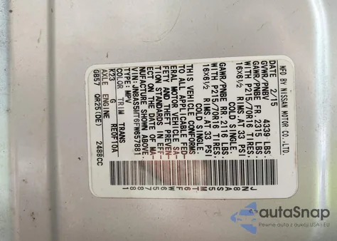 2015 Nissan Rogue Select S из США, поврежденный, VIN JN8AS5MT6FW657881